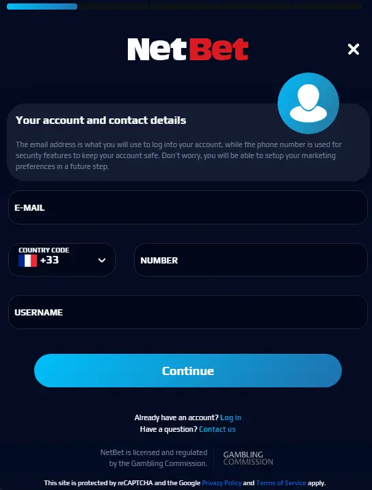 Processus d'inscription au Netbet